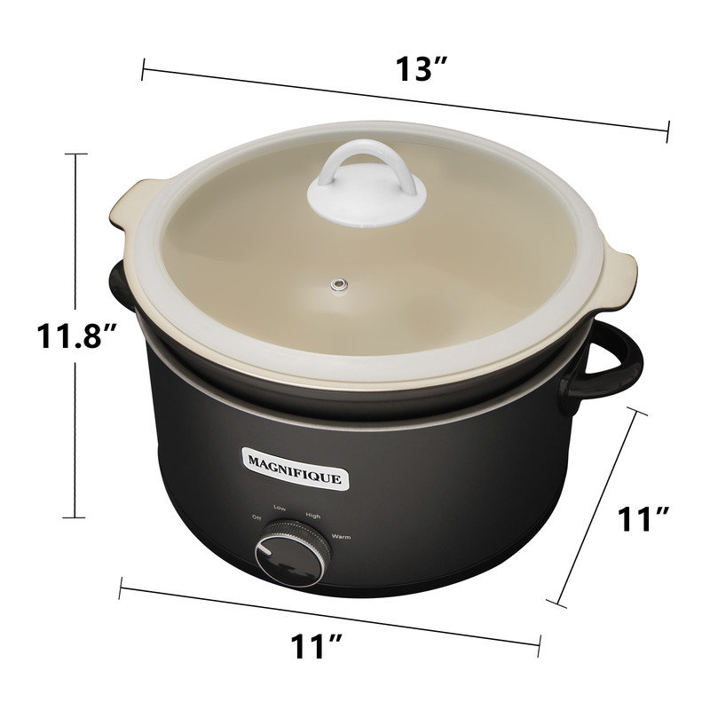 Magnifique 5 Quart Slow Cooker with 3 Cooking Settings, Black