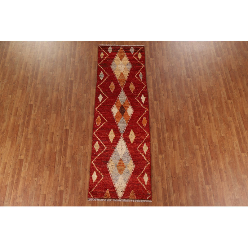 Tapis rouge rouge en laine noué à la main 3 x 10