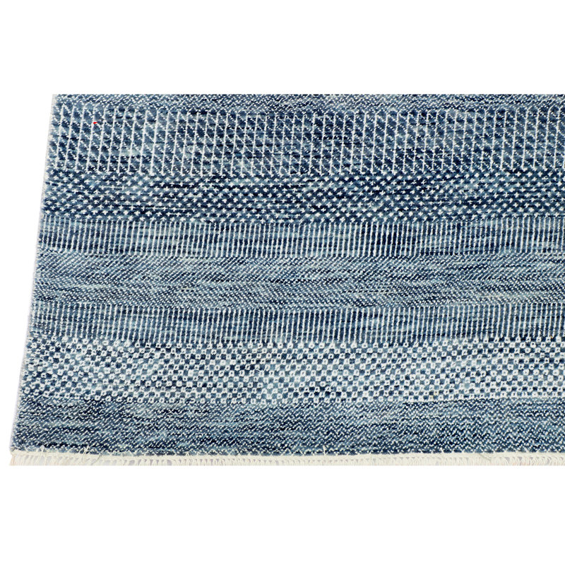 Tapis bleu marine / argenté en laine noué à la main 10 pi x 14 pi Rectangle
