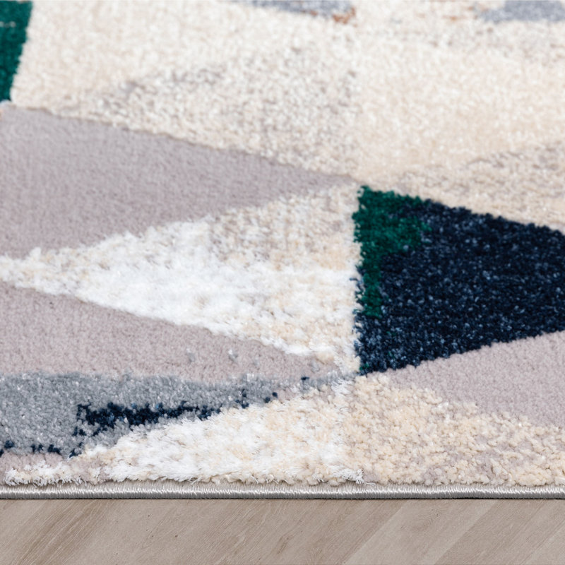 Large Gray Geometric Synthetic Area Rug with Jewel Tones