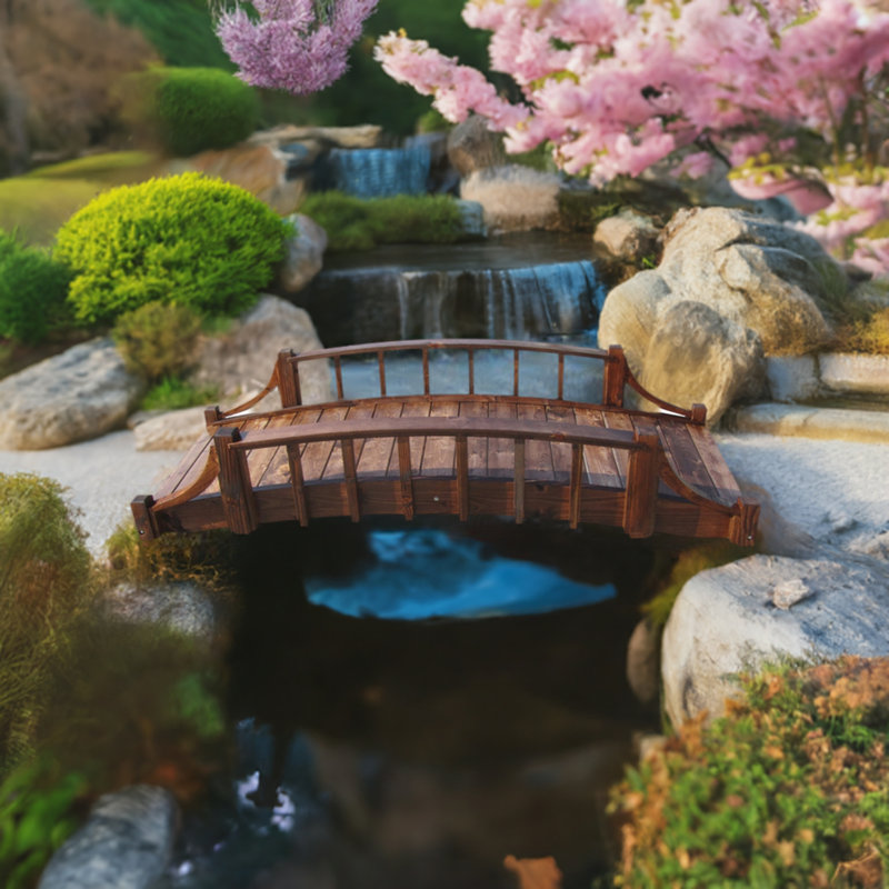 Treated Brown 8-Foot Wood Garden Bridge