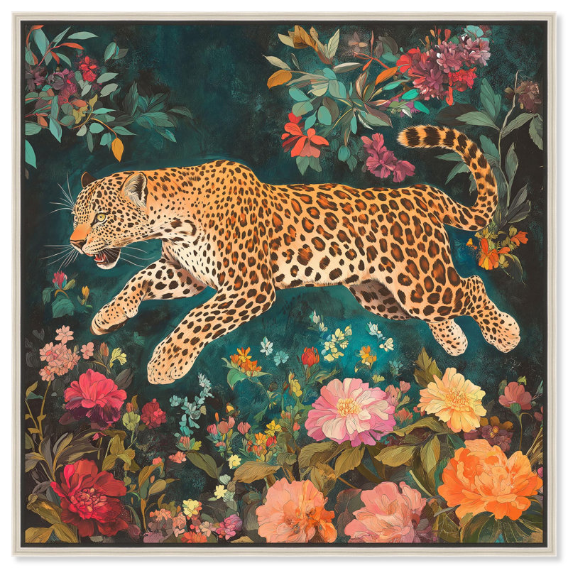 Art mural sur toile Tigers and Blooms , H 13 po x l 13 po, Encadrement argenté