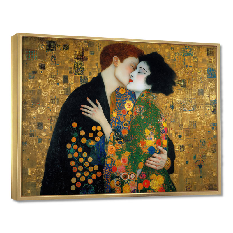 Impression intime sur toile, "Couple intime", H 30 po x l 40 po, Cadre flottant, Doré