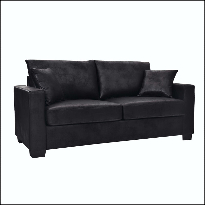Canapé 69 po 2 places avec tissu en aluminium, coussins décoratifs et pieds en plastique, Polyester noir