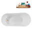 Baignoire autoportante en acrylique 59 ", plateau en bambou, drain Streamline-103682485