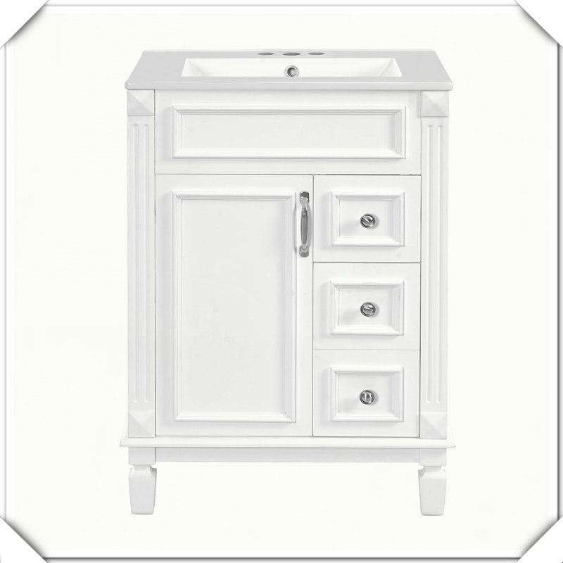 Tablette de meuble-lavabo moderne avec tiroirs en céramique, Blanc