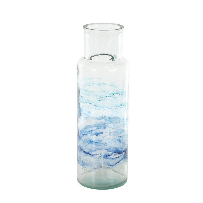Vase décoratif abstrait en verre recyclé Donsha, Bleu, H 17,65 po x l 5,7 po x P 5,65 po