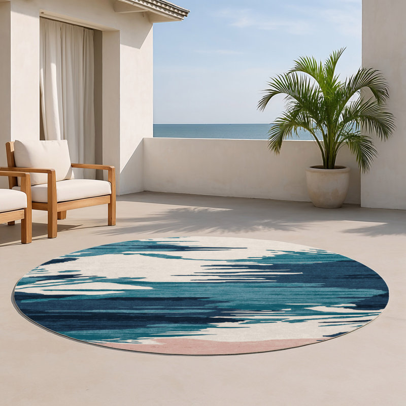 Watercolor Gray Indoor and Outdoor Area Rug, Round 5'