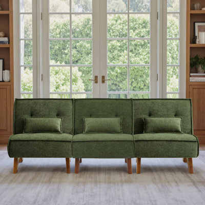 Drayk 90''W 3-Piece Upholstered Modular Sofa With Solid Wood Base and Pillows