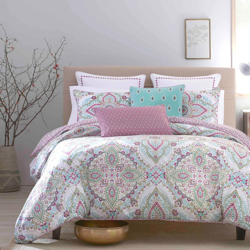 Ensemble d'édredon réversible en percale à tissage traditionnel - Jaipur, Édredon pour grand lit + 2 taies décoratives
