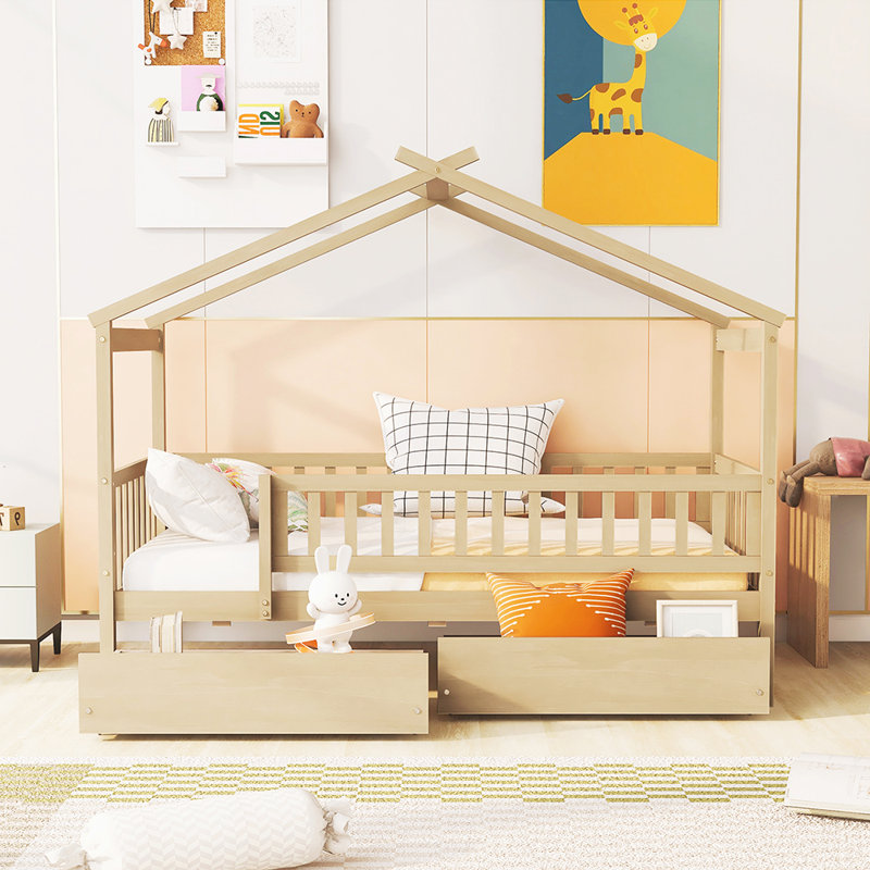 Lit plateforme avec rangement Daucourt, Naturel, Lit simple