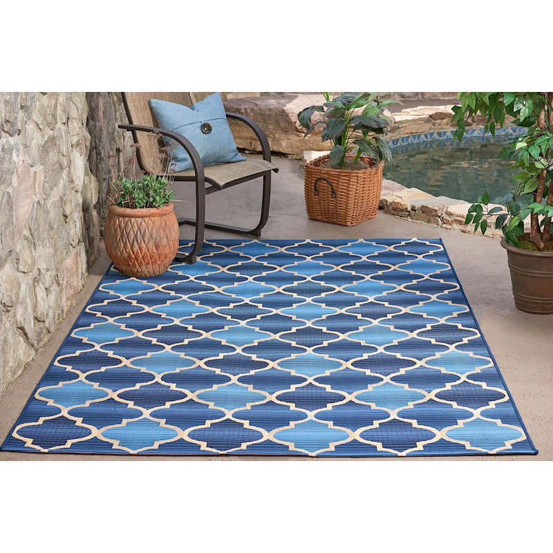 Outdoor Veranda Area Rug Denim Color, Rectangle 4' x 6'