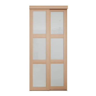 36 po x 80 1/2 po Porte coulissante en verre givré opaque 3-Lite, sésame
