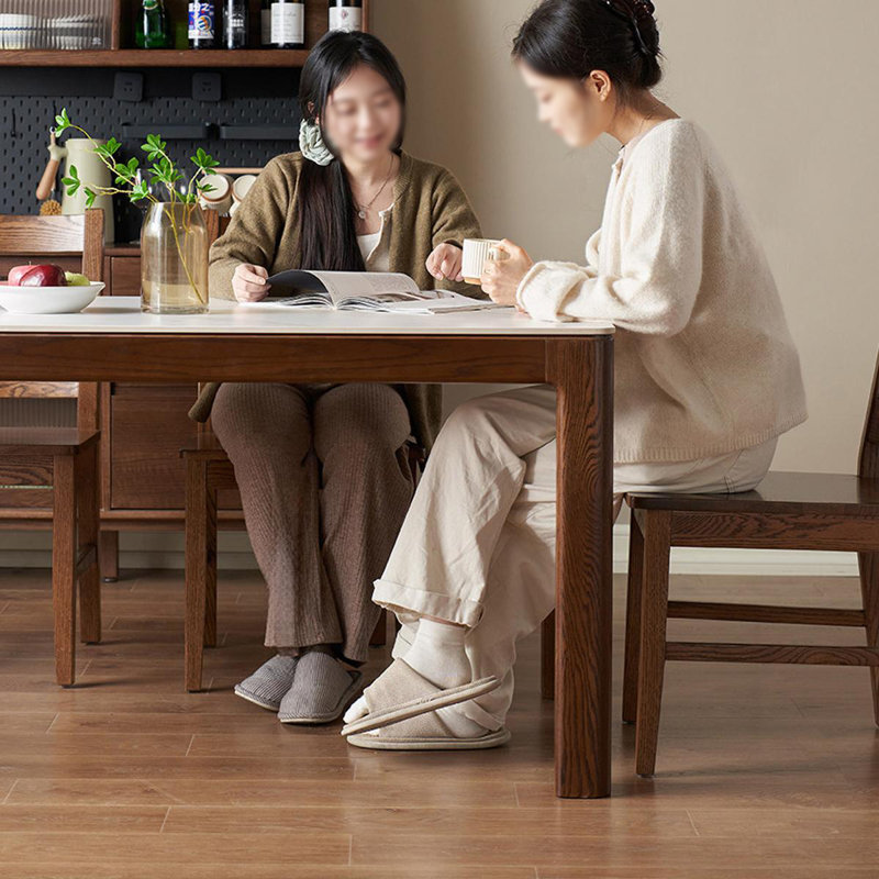 Solid wood rock plate rectangular dining table, 29.53"H*62.99"W*33.46"D