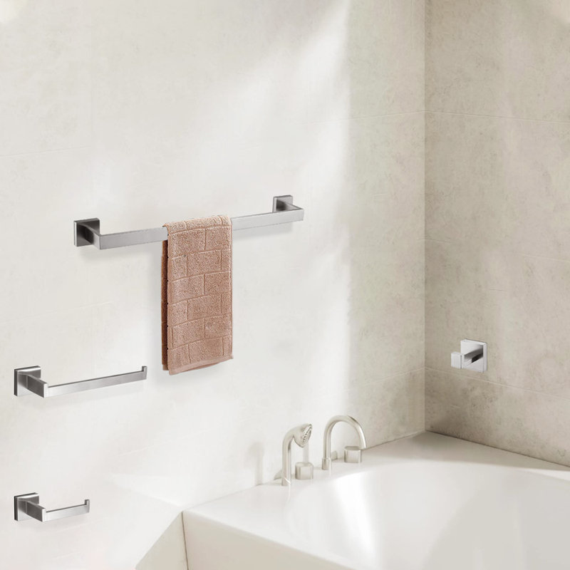 Ensemble de 4 pièces de quincaillerie de salle de bain en acier inoxydable avec quincaillerie de fixation, Nickel brossé