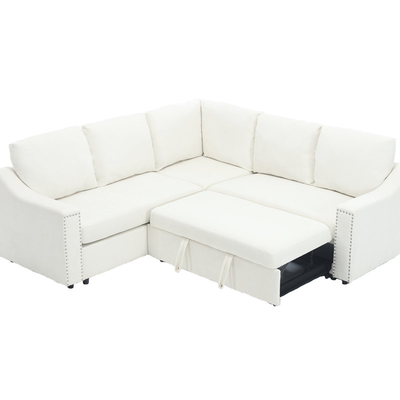 En forme de L avec lit escamotable, coin chenille beige, 5 salons confortables pour l'espace