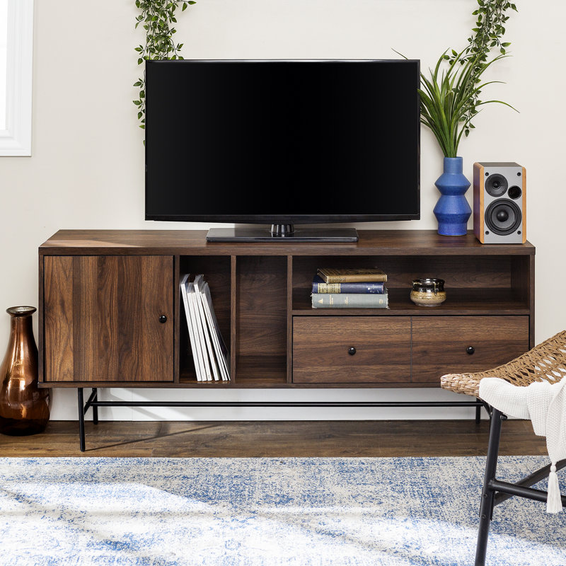Meuble télé 1 porte pour téléviseur de 65 po ou moins Elson, Noyer foncé