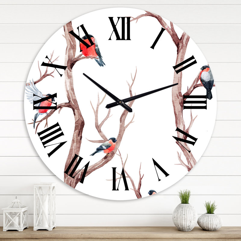 Petits oiseaux sur les branches d'un arbre III - Horloge murale traditionnelle, Surdimensionné