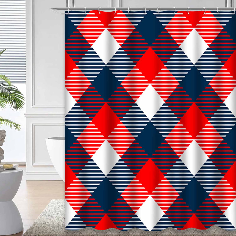 Rideau de douche à carreaux vichy bleu et blanc avec 12 crochets, L 72 po x l 72 po