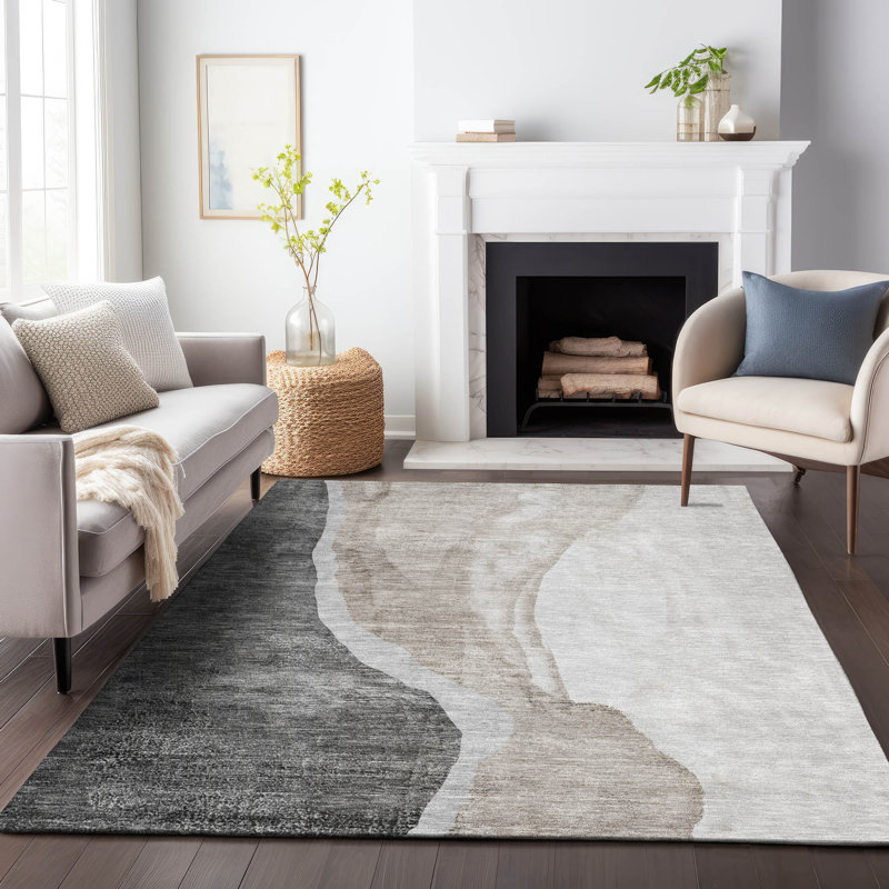 Premium Machine Washable Prisco Charcoal Rug, Rectangle 10' x 14'