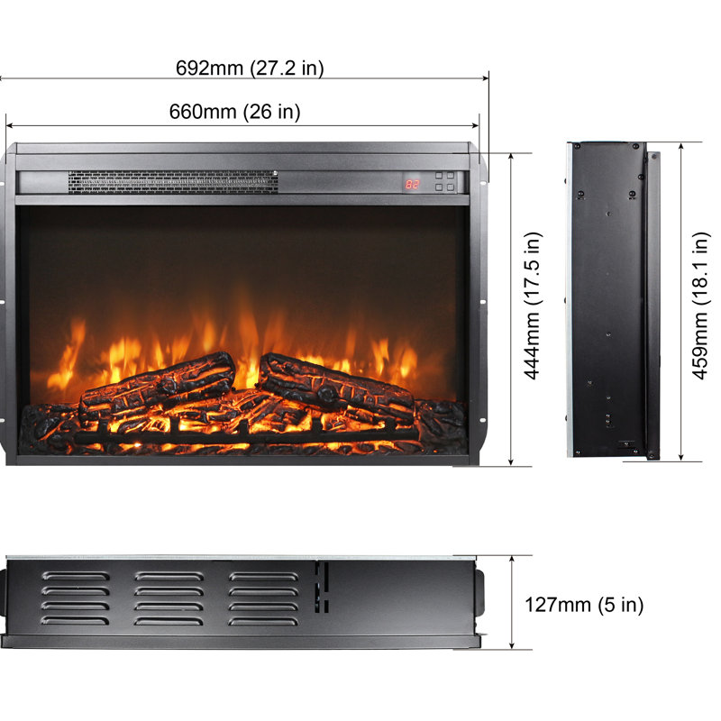 26" Electric Fireplace Insert: Ultra Thin Heater With Log & Realistic Flame, Remote Control, Timer, Overheating Protection, 1400W Heat, 50000 Hours Led, Flame And Separate 26 Inch Insert - Effect ,