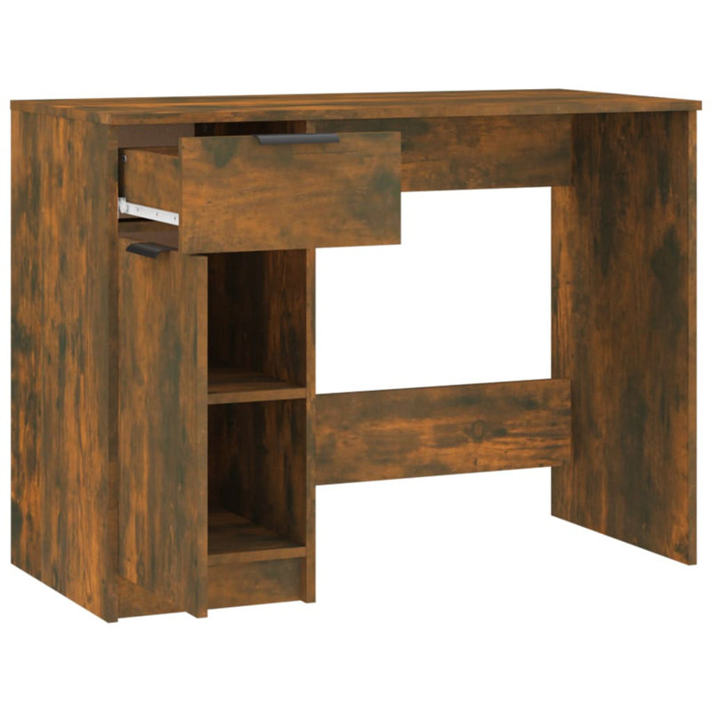 Schlenker 100cm Rectangular Computer Desk with Cabinet, Smoked Oak