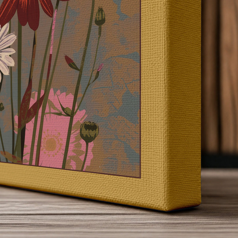 Gerbera Arrangement Botanical - Wrapped Canvas, 24x16 - 61.0 x 40.6 cm, Ochre Border