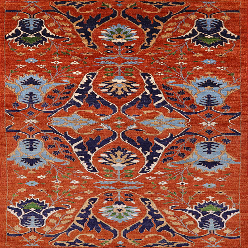 Tapis floral rouge / bleu / brun, Carré 7 pi