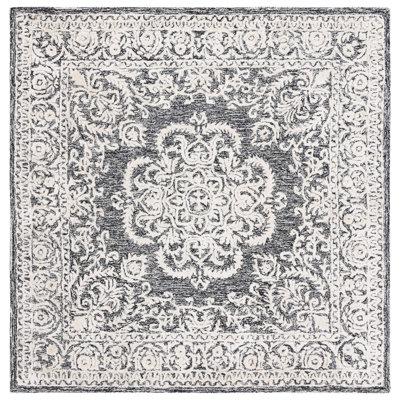 Tapis oriental en laine / soie de bambou / coton touffeté à la main avec envers en coton Bathsheeb noir / ivoire