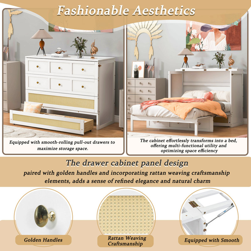 Lit escamotable double avec grands tiroirs, Blanc
