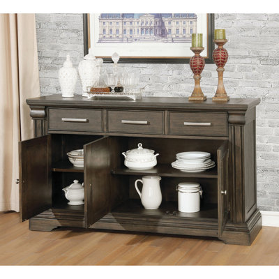 Classic 1Pc Server In Wood Tone, Solid Wood, Storage Drawers For Dining, Rustic Style Contemporary With Warm Gray, Material, Functional