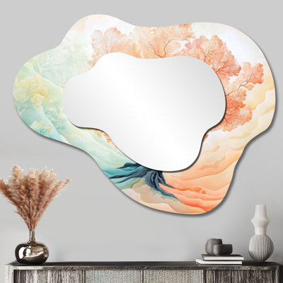 Miroir mural en métal Boho - Arbre de vie magique rose et vert, impression sur métal