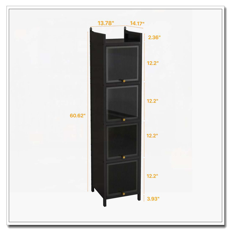 Armoire de rangement à 4 niveaux avec porte en verre, Noir