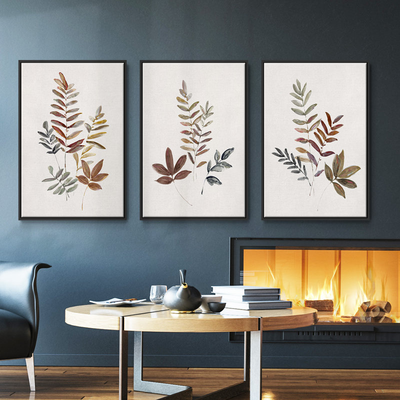 Feuilles d'automne I - Ensemble de 3 cadres photo sur toile, Noir, H 36 po x l 72 po