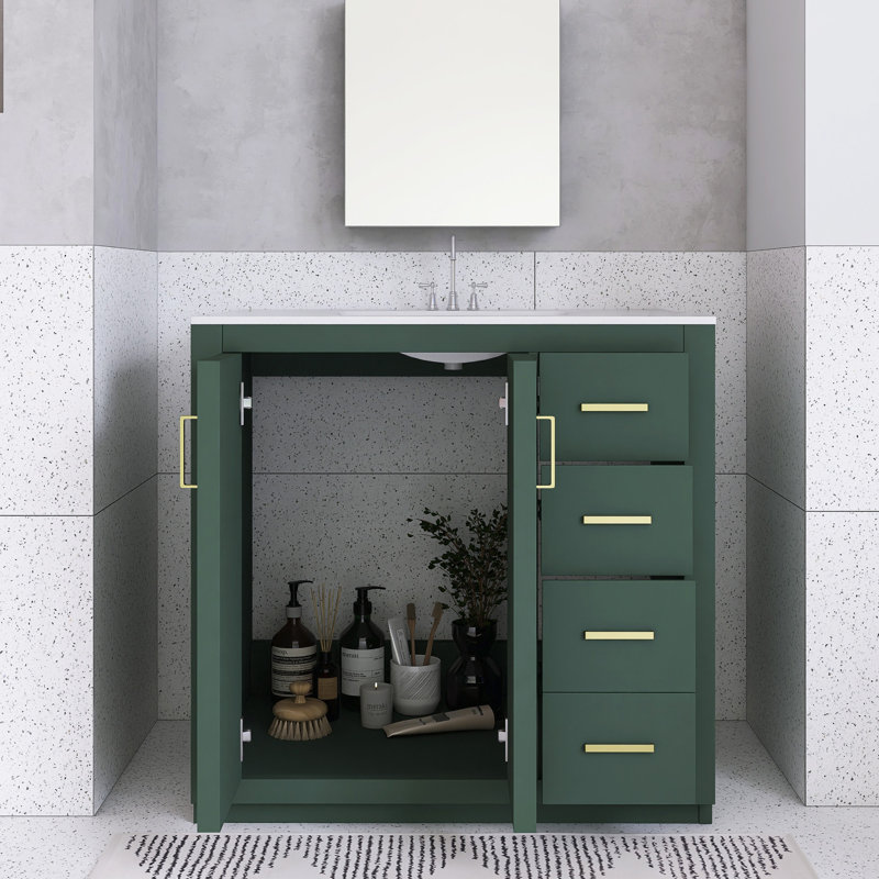 36'' Bathroom Vanity With Ceramic Sink Combo, Green