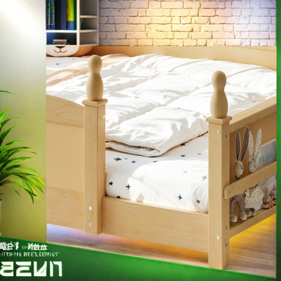 Lit double Montessori avec rangement, chambre d'enfant moderne en bois naturel