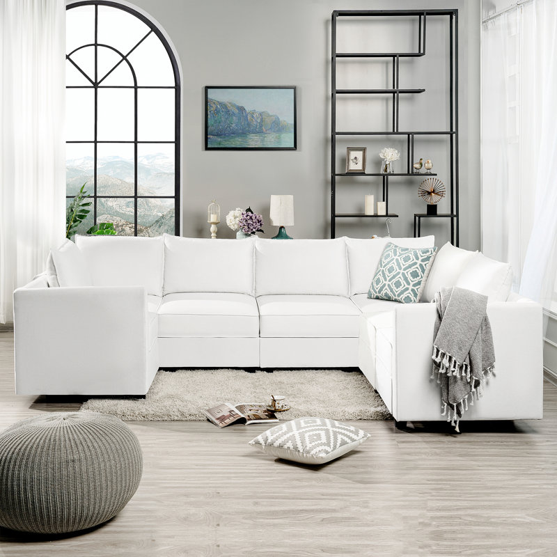 Canapé modulaire Yufei, Duvet blanc 100% lin