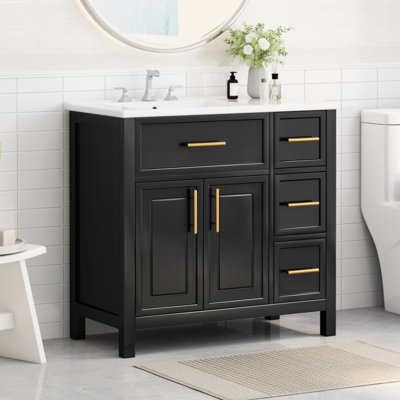 36" Bathroom Vanity With Sink Top, Bathroom Vanity Cabinet With Two Doors And Three Drawers, Solid Wood , MDF Boards ,One Package
