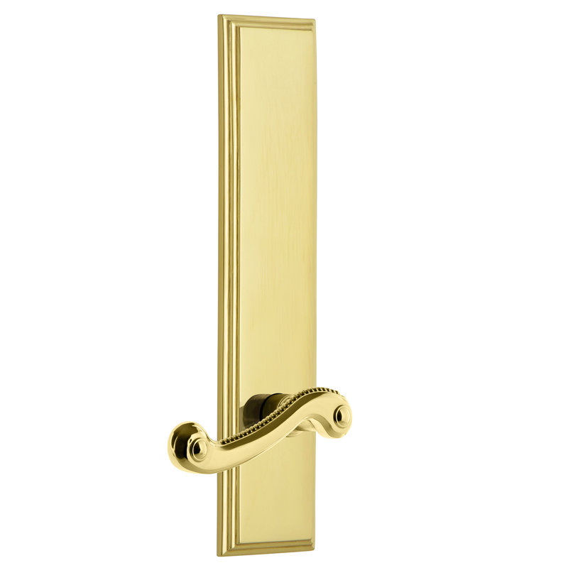 Grandeur Carré Tall Plate Passage with Newport Lever, Left Handed, 2 3/4", Polished Brass