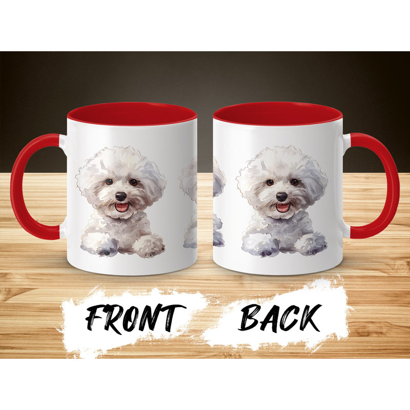 11oz Watercolour Bichon Frise Dog Coffee Mug, Red, 2