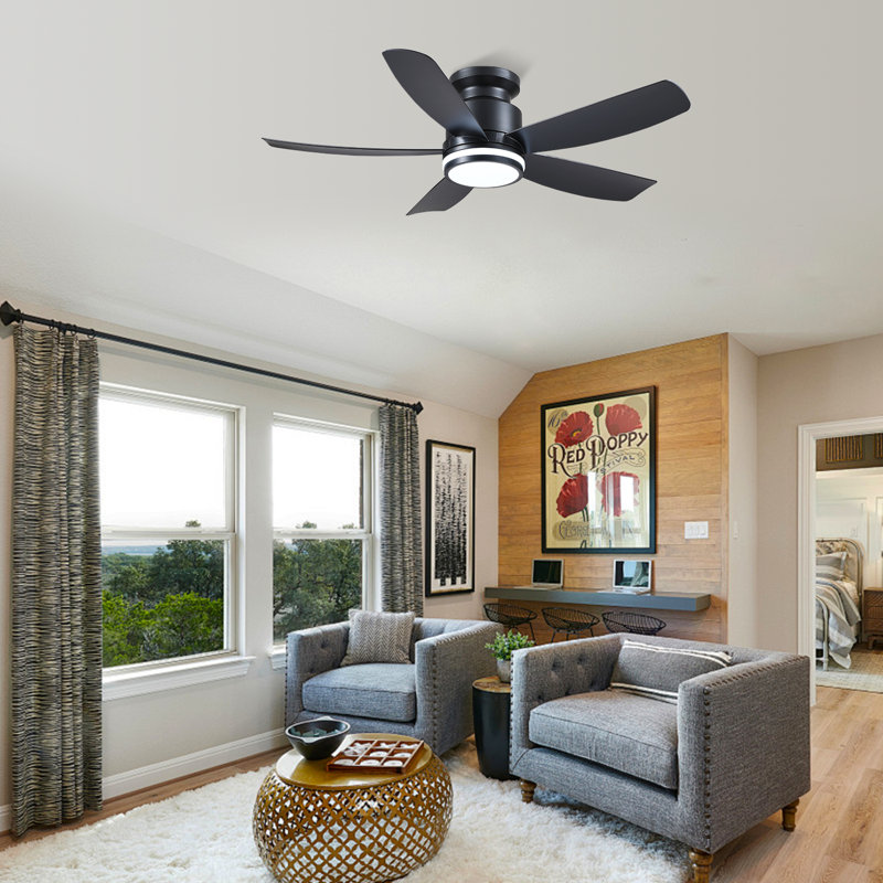 Ventilateur de plafond encastré 41 po à 5 pales avec lumière et télécommande / application, Noir