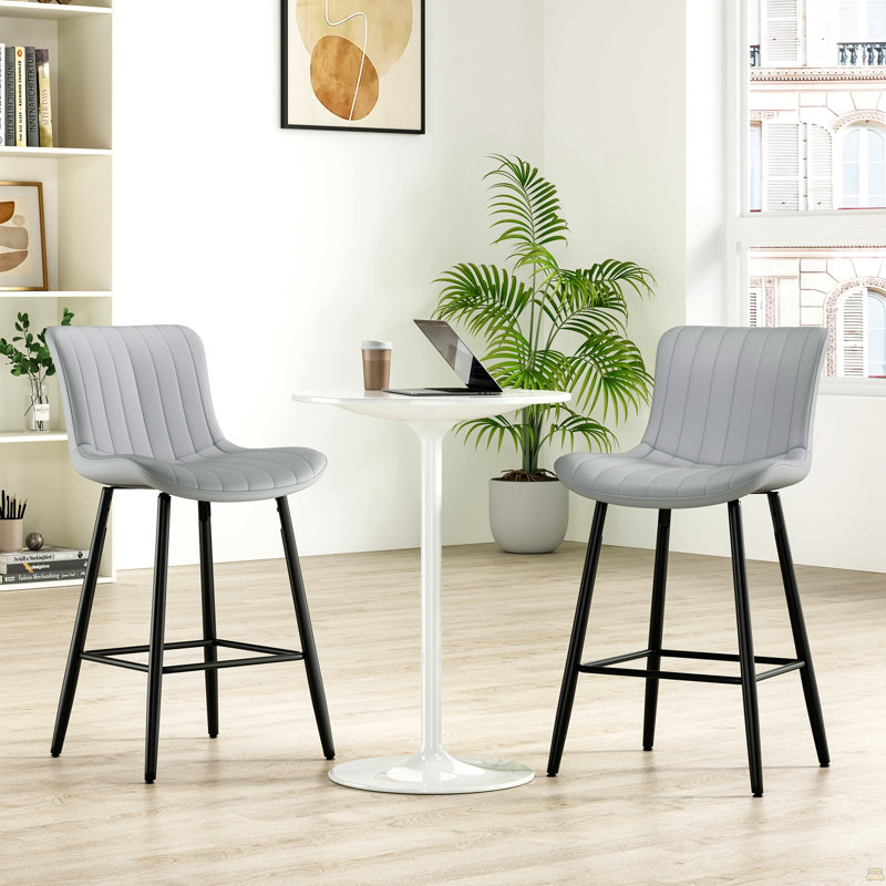 Ensemble de 2 tabourets de comptoir, chaises de cuisine et de salle à manger en similicuir, Gris