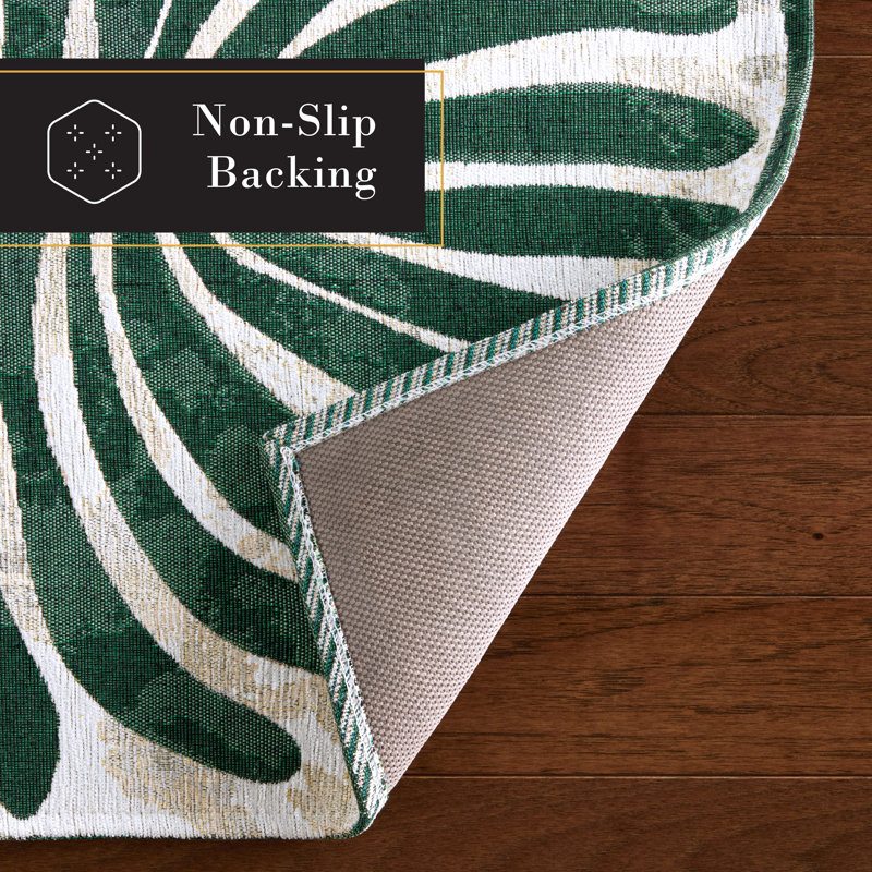 Green Jacquard Woven Polyester and Cotton Kitchen Mat 24" x 40"