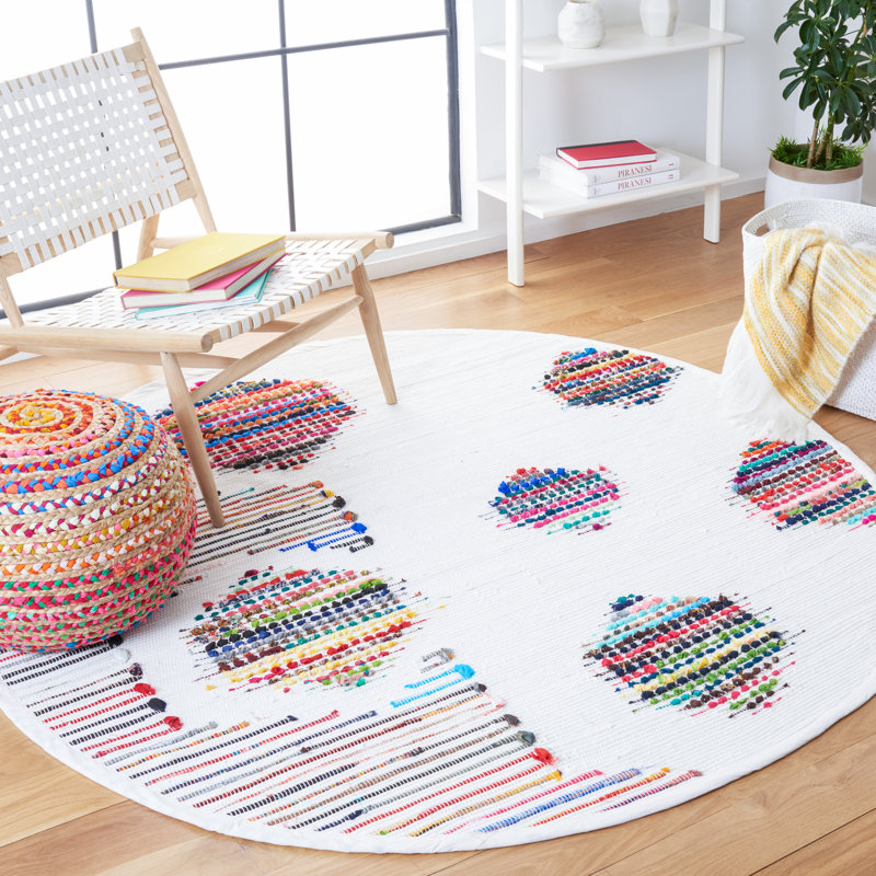 Tapis géométrique à tissage plat Montauk, Rond 6 pi
