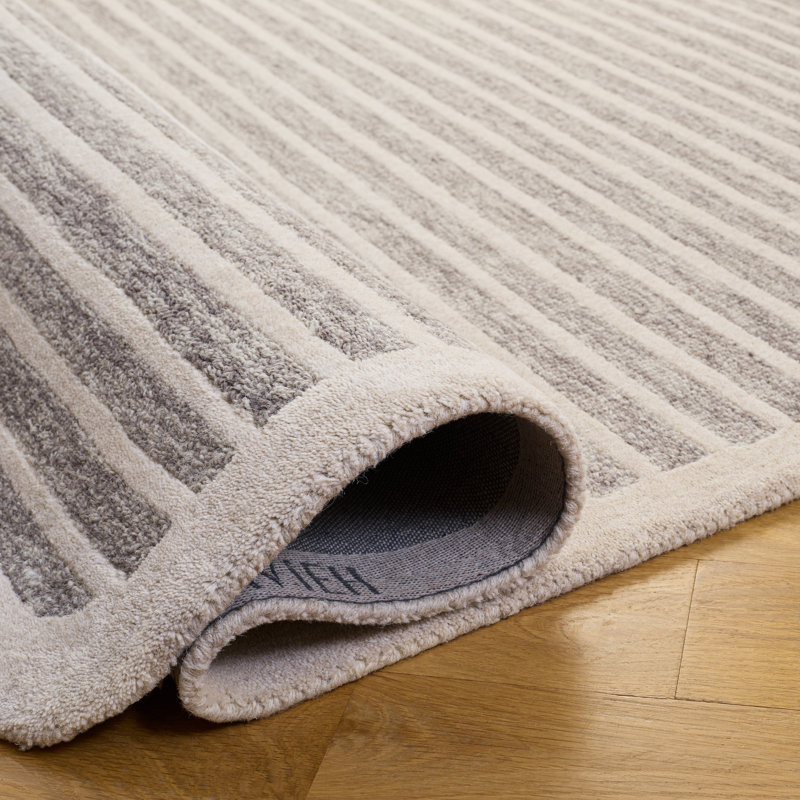 Tapis rayé en laine / coton touffeté à la main ébène brun / ivoire, Tapis de couloir 2 pi 3 po x 8 pi
