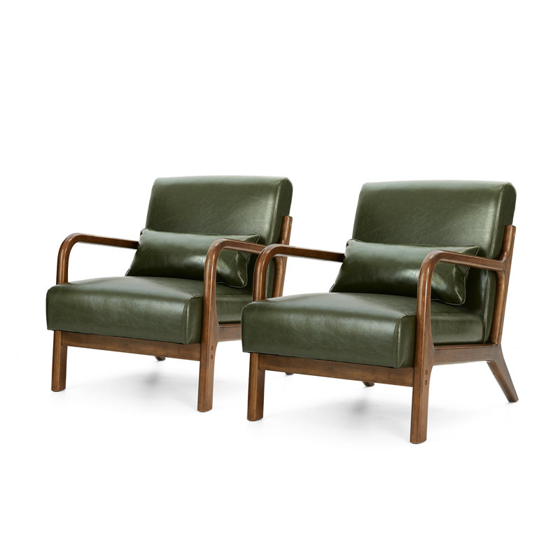 Jabarius Faux Leather Armchair, Walnut Frame/Hunter Green Cushion