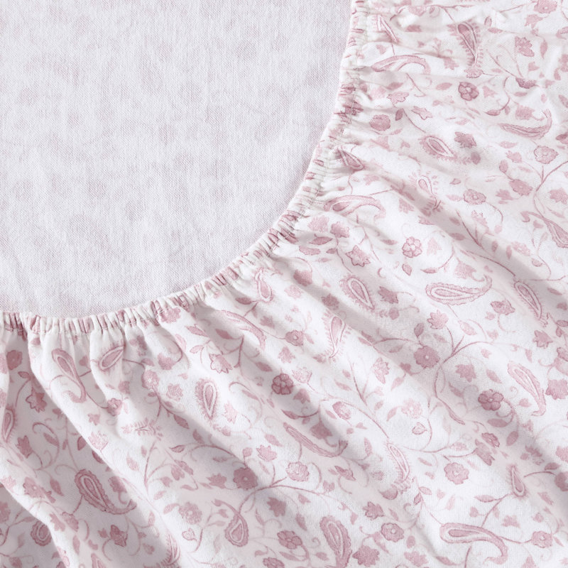 Brushed Cotton Flannel Sheet Set, Twin Sheet Set with 1 Pillowcase, Paisley Prance Pink