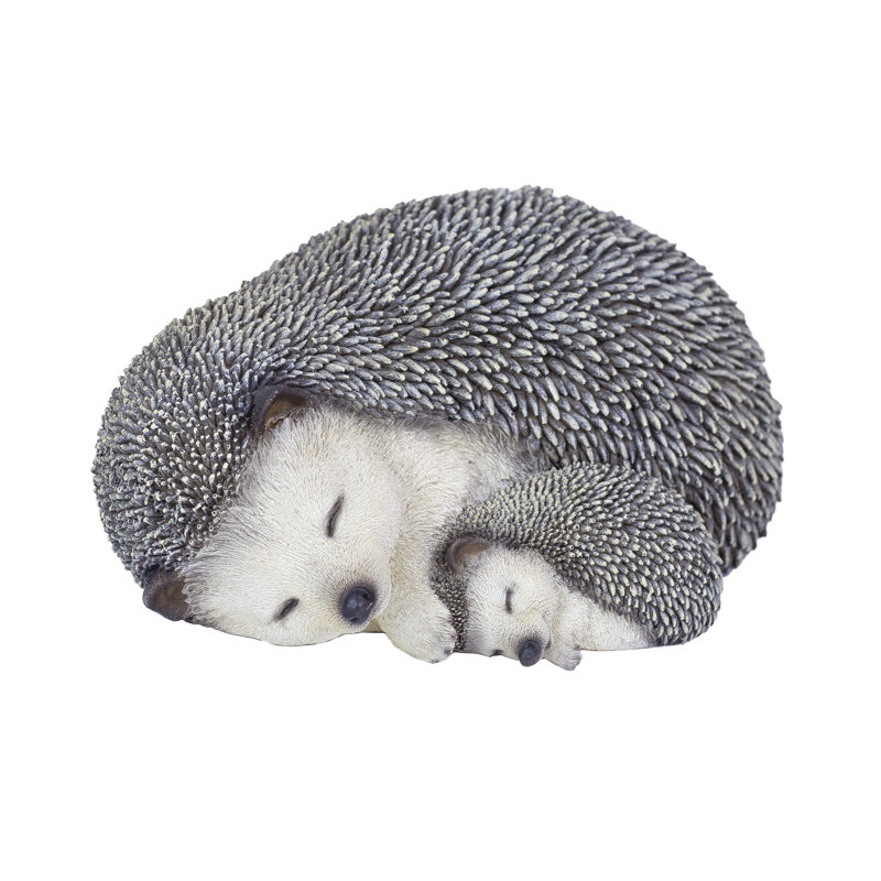  Off-white Sleeping Mother Baby Hedgehog Decorative Figurine for Home & Office Décor, Handcrafted Resin Statue, Realistic Design, Collectible Animal Accent, Weather-Resistant Indoor/Outdoor Decor