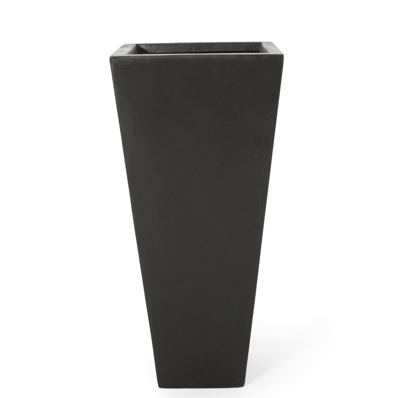 Lightweight Concrete Planter With Tapered Design For Gardens - 13.09L X 13.09W 28.5H Black Magnesium Oxide No Assembly Needed 13.09In Length Width 28.5In Height Black, Outdoors