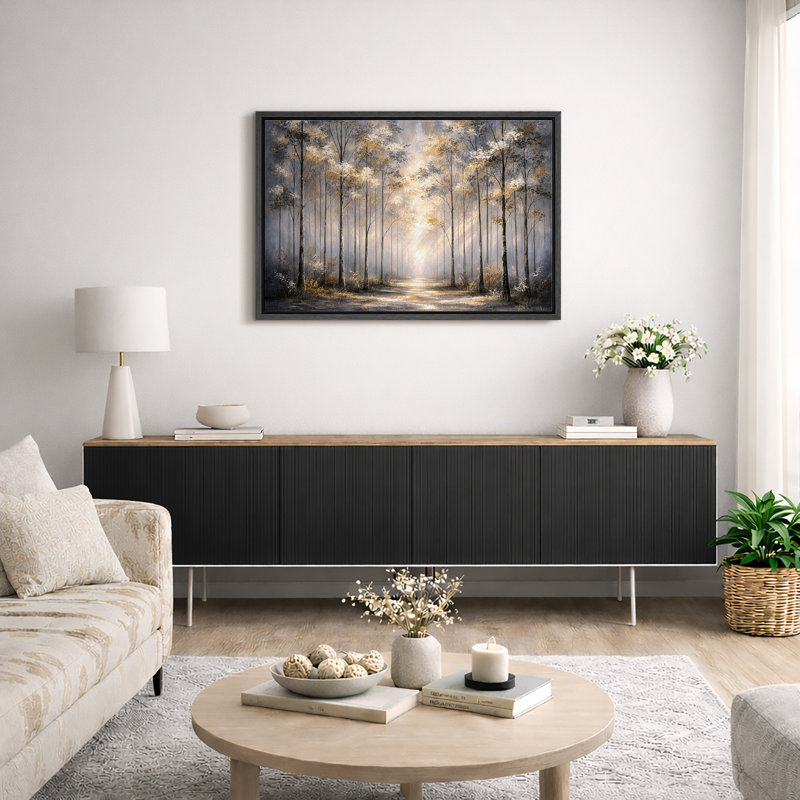 Sunlit Forest Path, Cadre noir, H 16 po x l 24 po x P 1,5 po